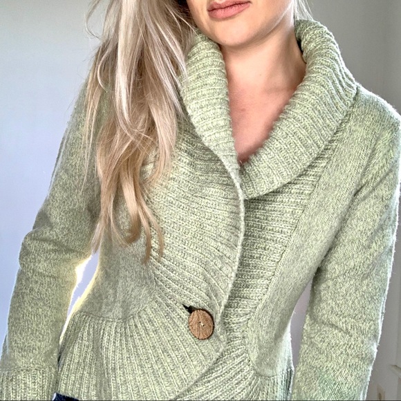Pistachio Green One Button Knit Collared Sweater S - Picture 1 of 8